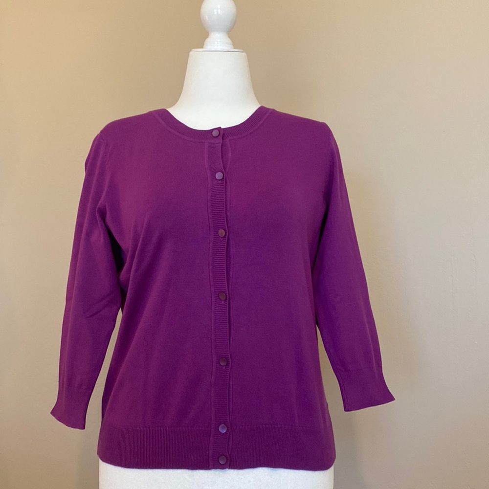 Talbots Barbie Purple Cardigan Sweater 3/4 Sleeve Size L NWOT
